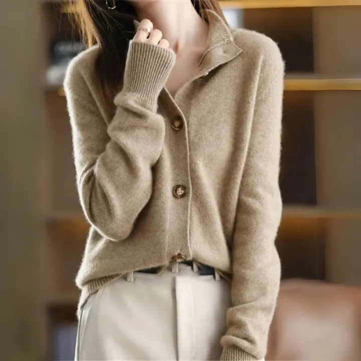 Knitted cardigan for women with v -neck and buttons - timeless and elegant for any occasion