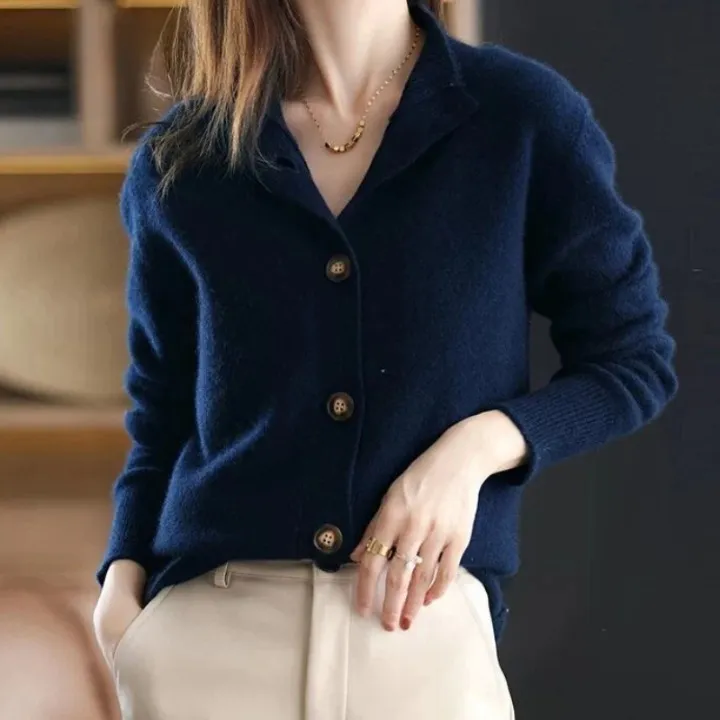 Knitted cardigan for women with v -neck and buttons - timeless and elegant for any occasion