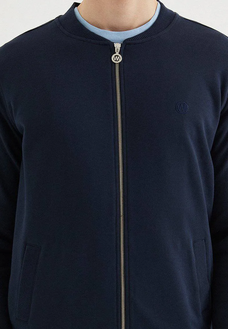 Lacivert Pamuklu Regular Fit Erkek Fermuarlı Cepli Sweatshirt CORE BOMBER JACKET