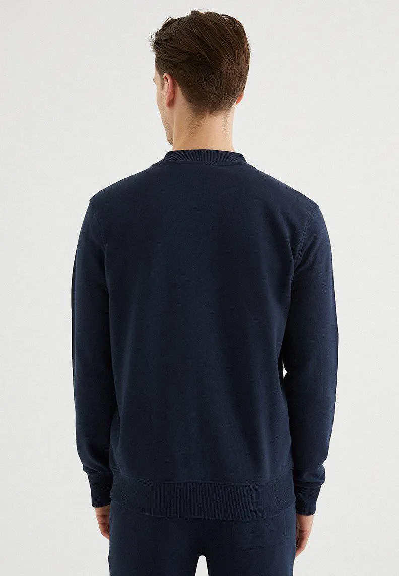 Lacivert Pamuklu Regular Fit Erkek Fermuarlı Cepli Sweatshirt CORE BOMBER JACKET