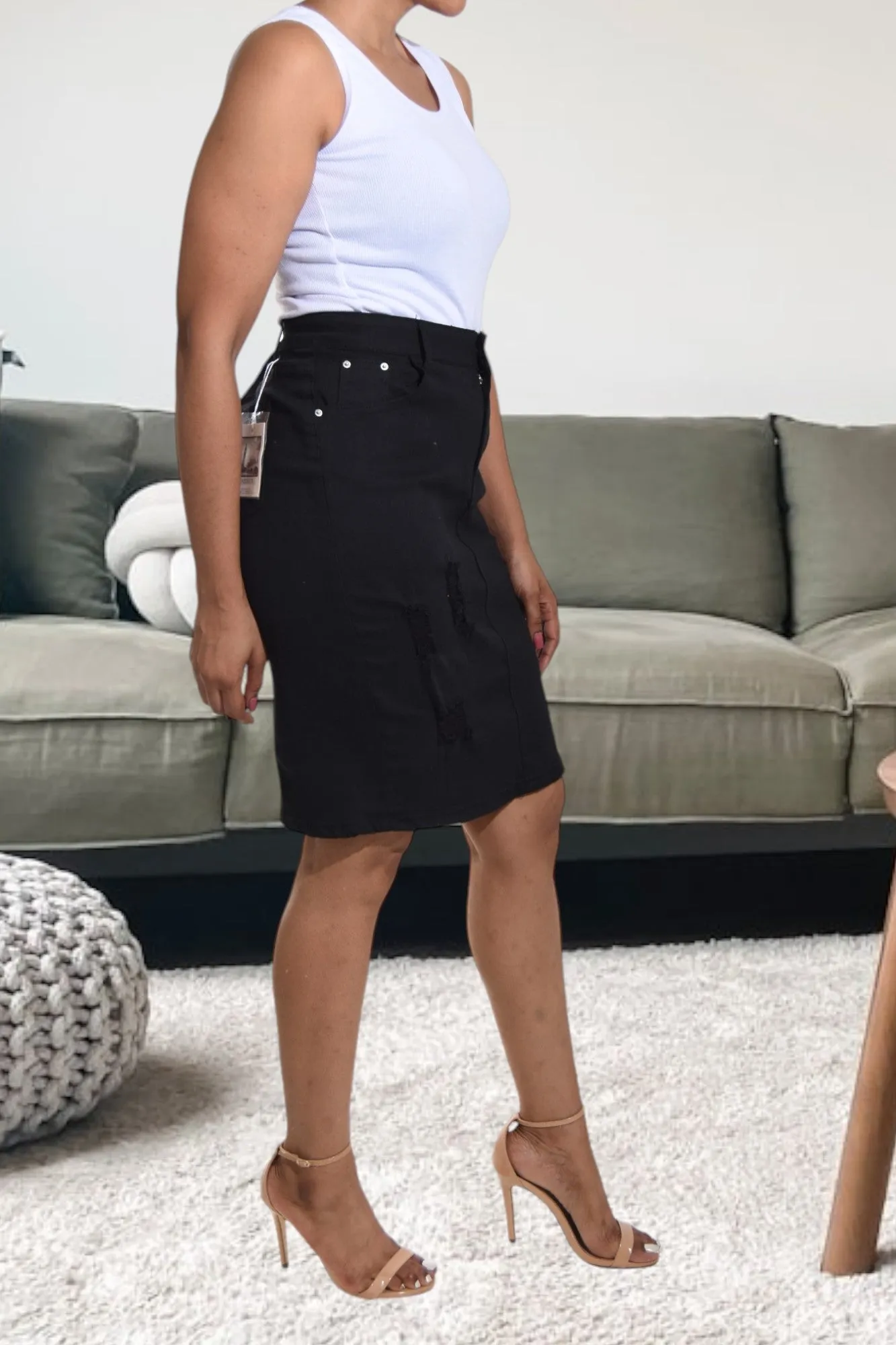 Ladies Black Denim Skirt
