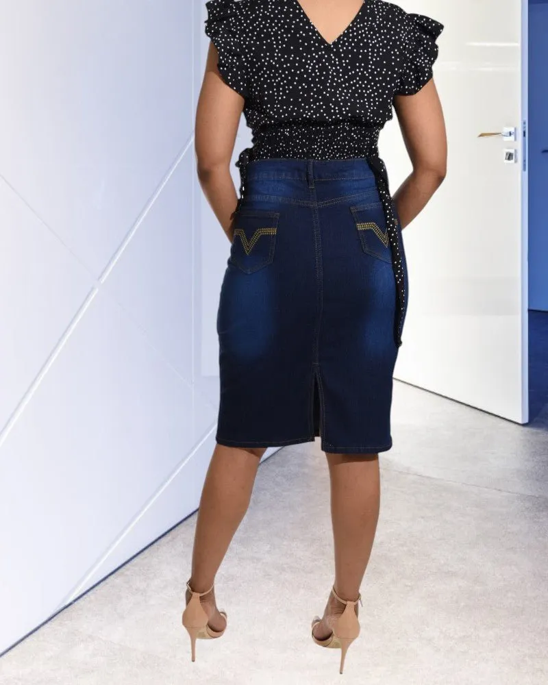 Ladies Ripped Denim Skirt