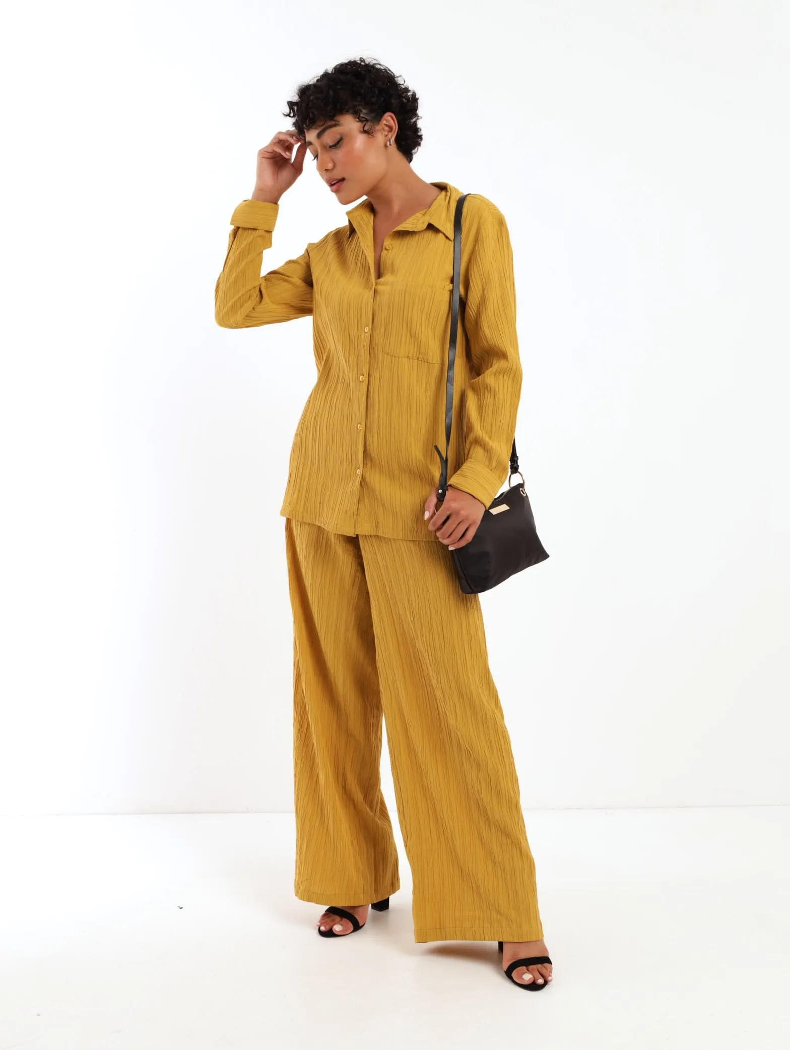 Ladies Textured Longer Length Shirt - Mustard