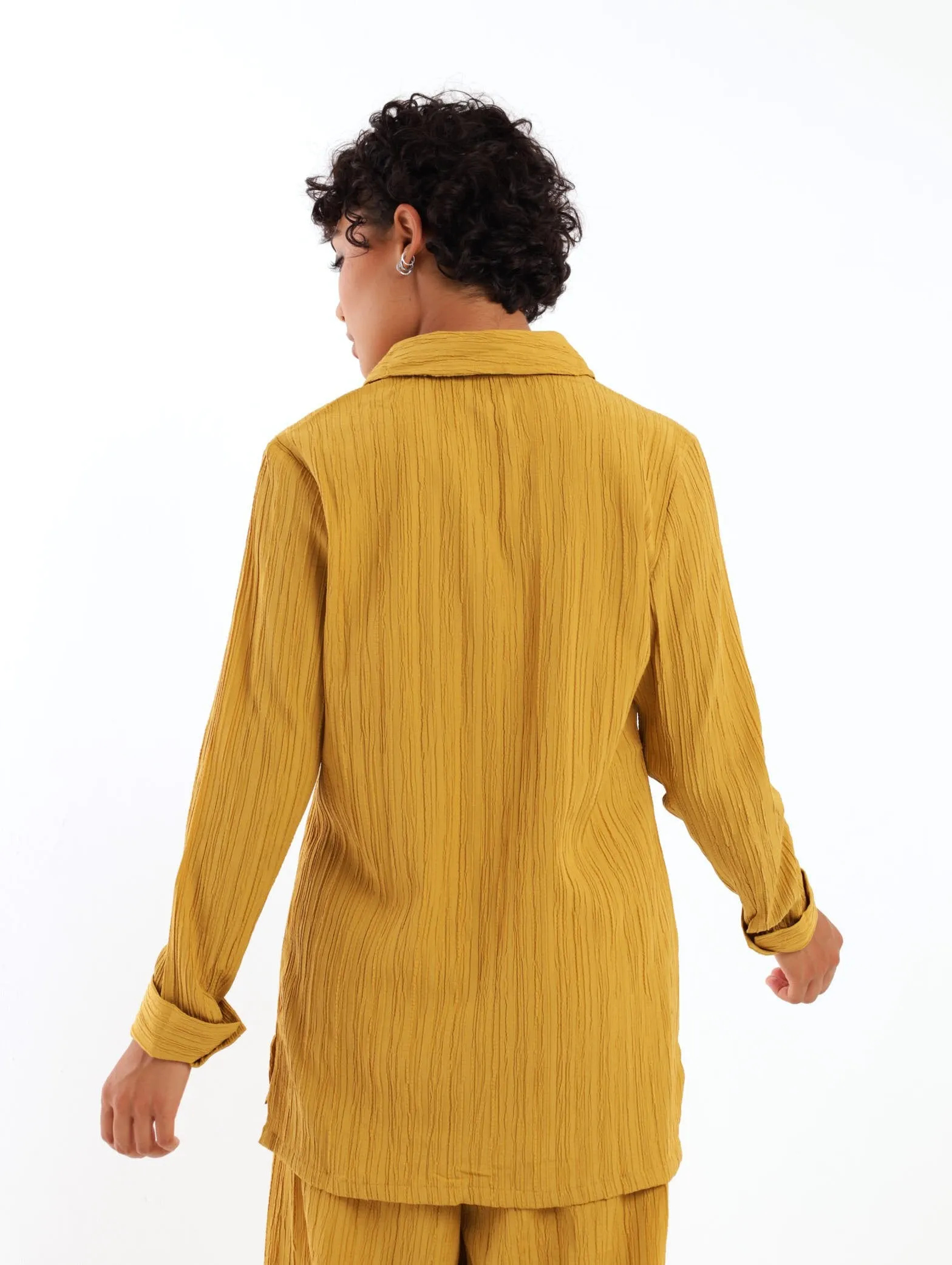 Ladies Textured Longer Length Shirt - Mustard
