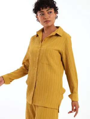 Ladies Textured Longer Length Shirt - Mustard
