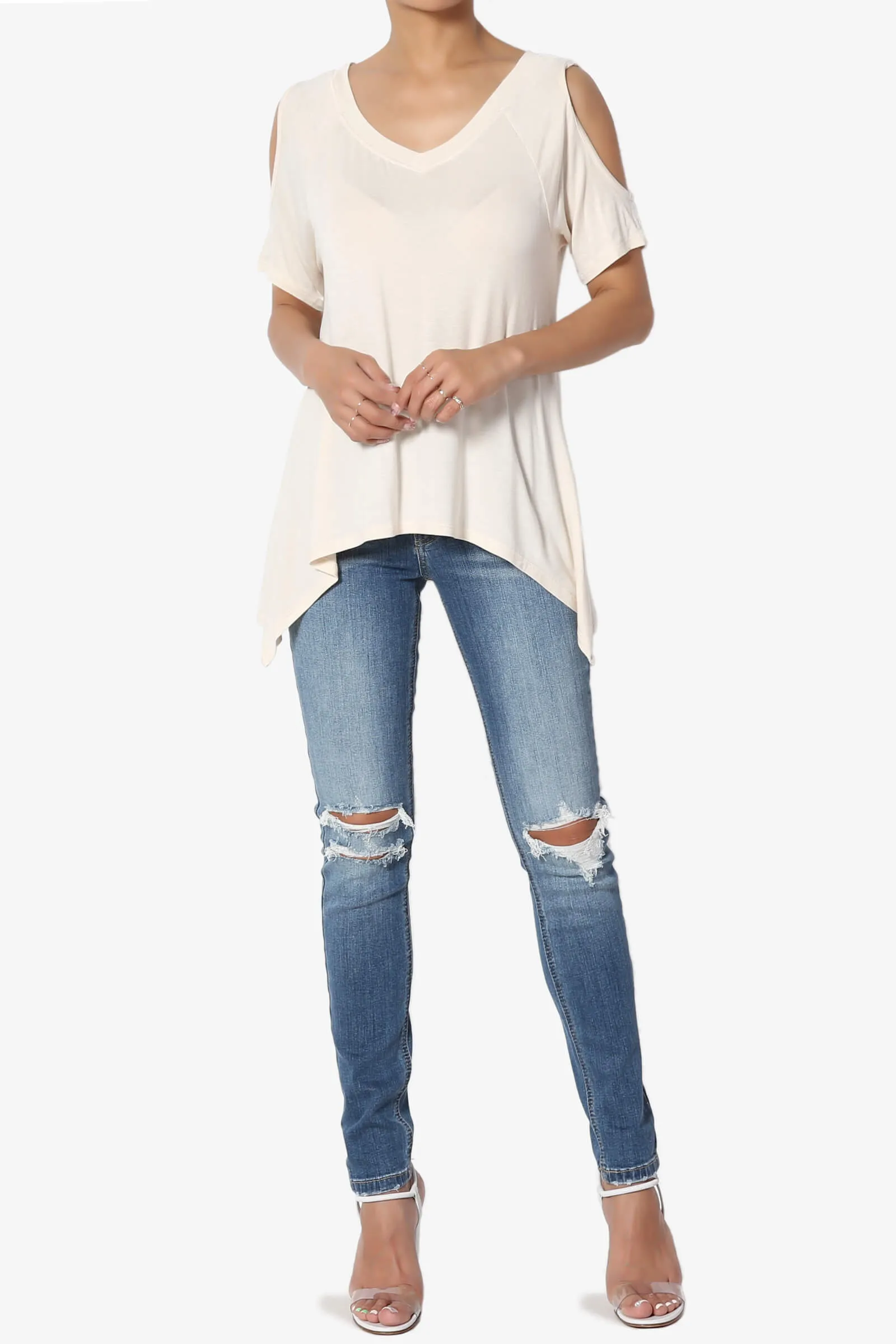 Lani Cold Shoulder V-Neck Jersey Top