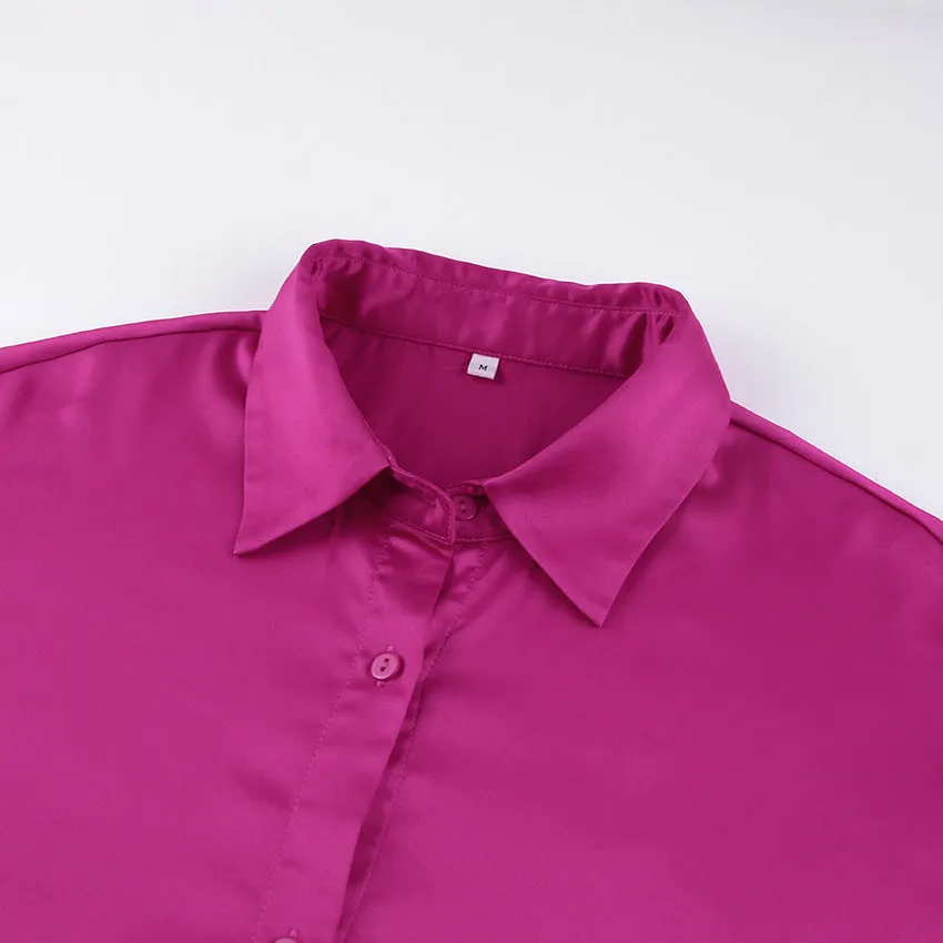 Lapel Collar Feather  Blouses Shirt Casual Silk Satin Feather Women  Shirts