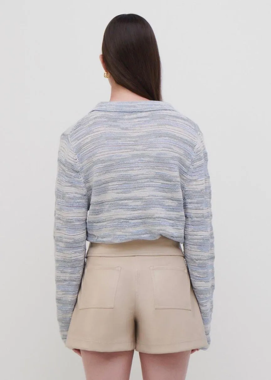 Lara Textured Stripe L/S Polo (Ivory Gray)