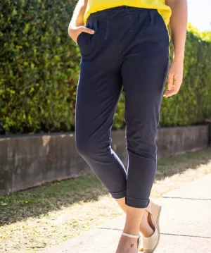 Leah Cotton Tie Waist Pant In Navy