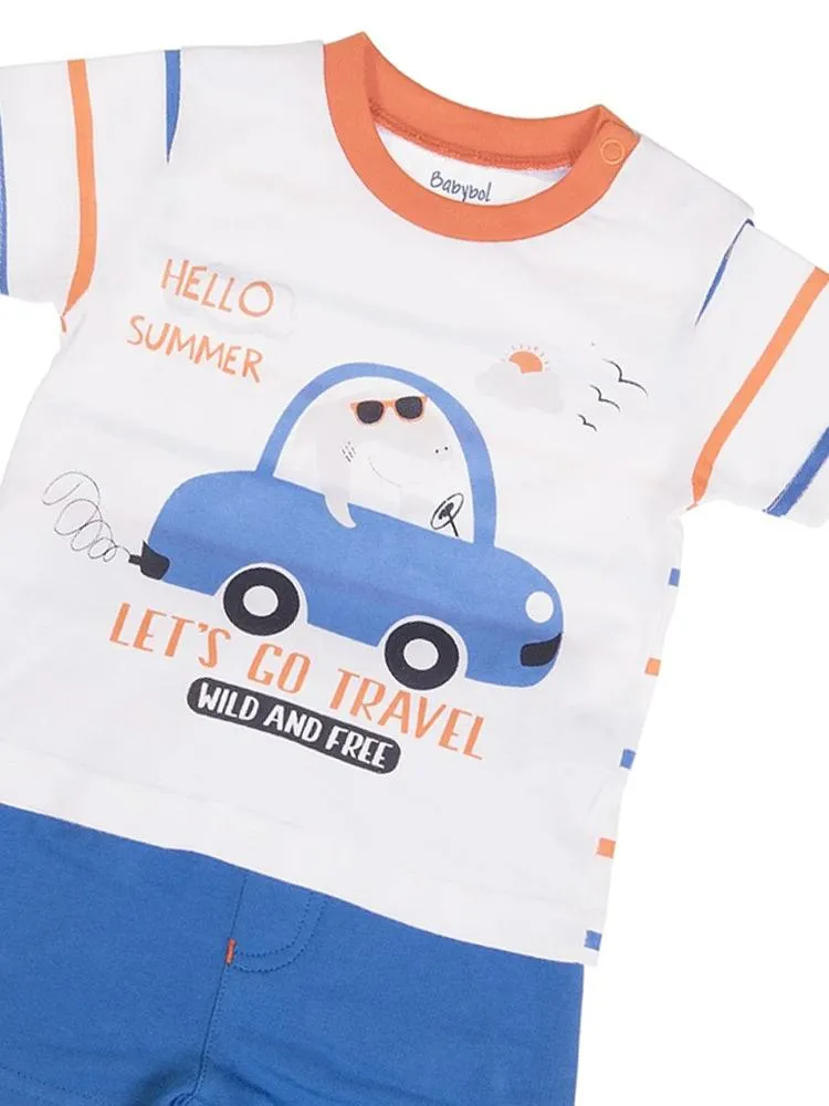 Lets Go Travel T-shirt and Blue Shorts Baby 2 Piece Outfit