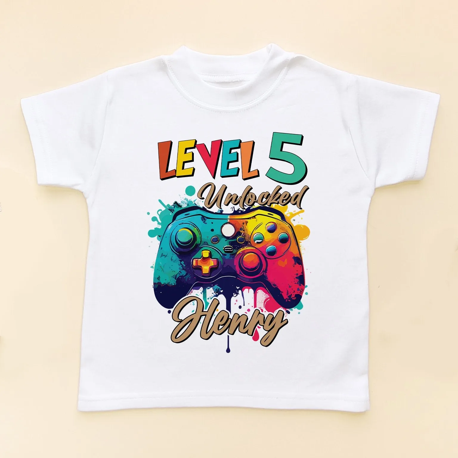 Level 5 Unlocked Colorful Gaming Controller Personalised T Shirt