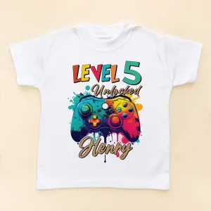 Level 5 Unlocked Colorful Gaming Controller Personalised T Shirt