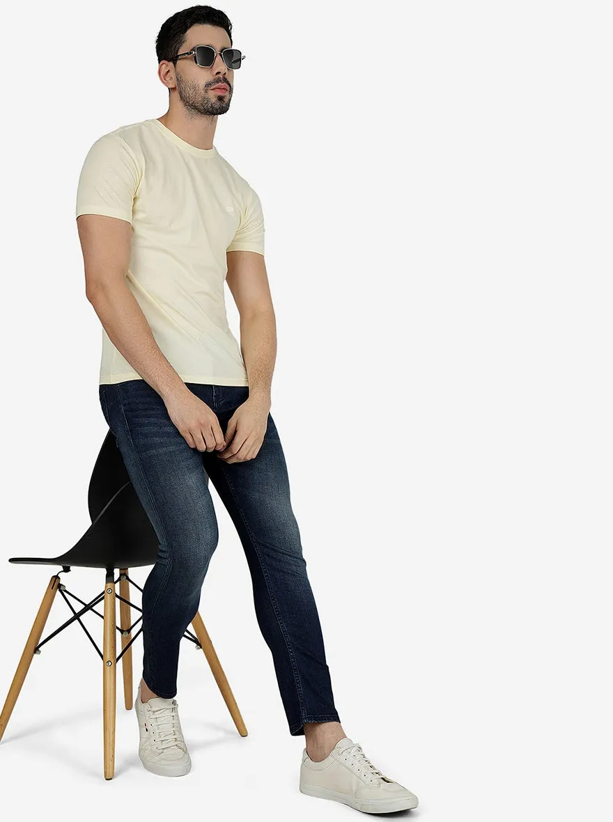 Light Yellow Solid Slim Fit T-Shirt | JadeBlue