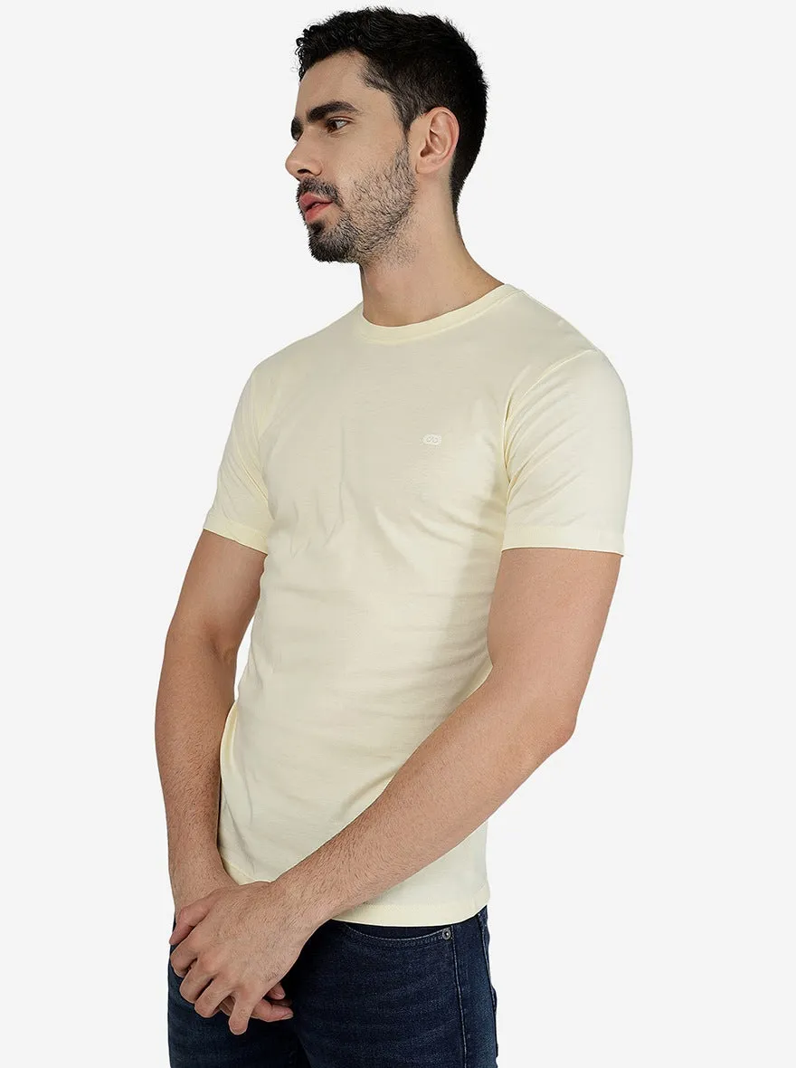 Light Yellow Solid Slim Fit T-Shirt | JadeBlue