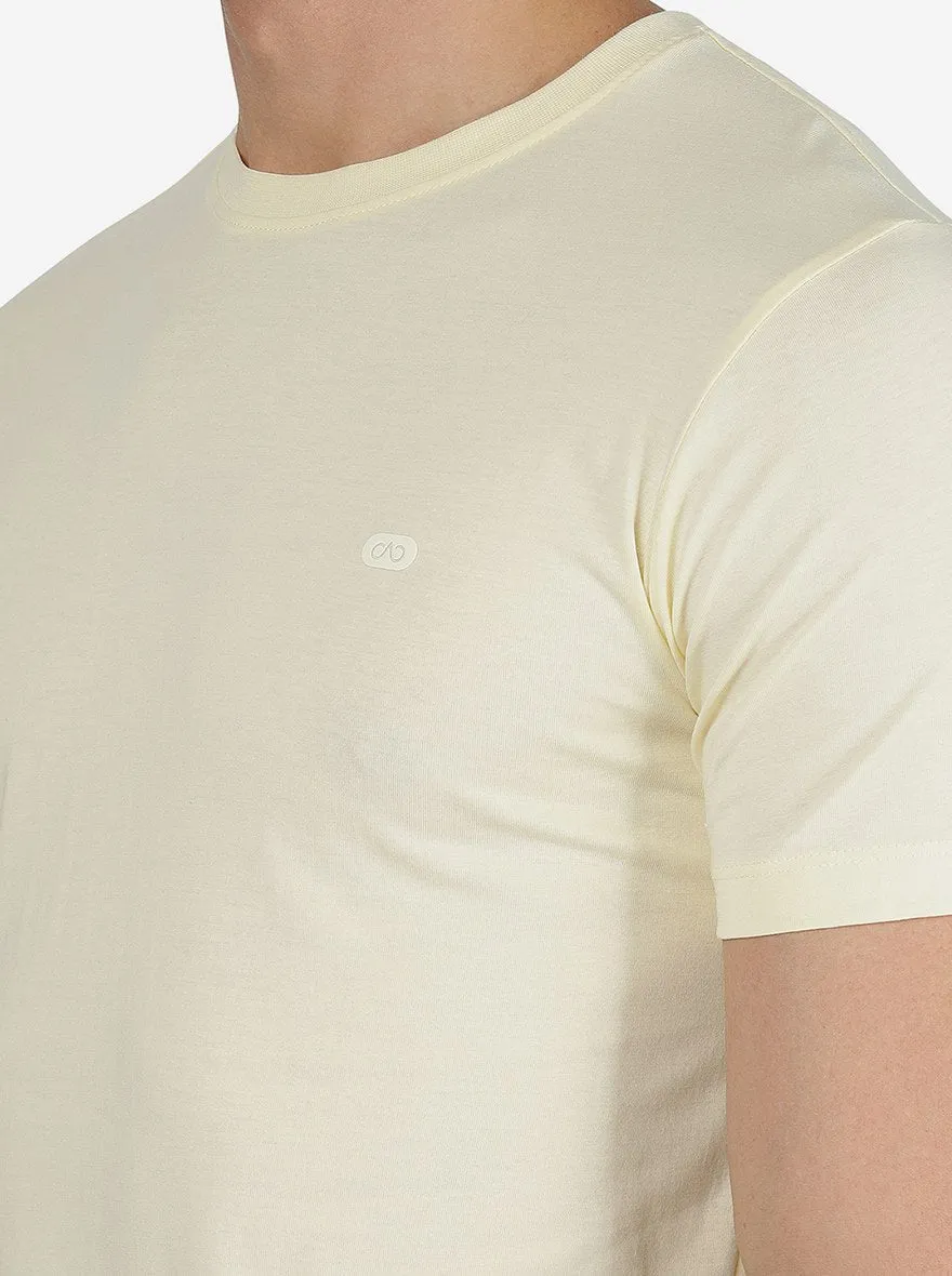Light Yellow Solid Slim Fit T-Shirt | JadeBlue
