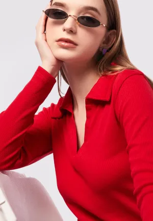Long Sleeve Rib Polo Top