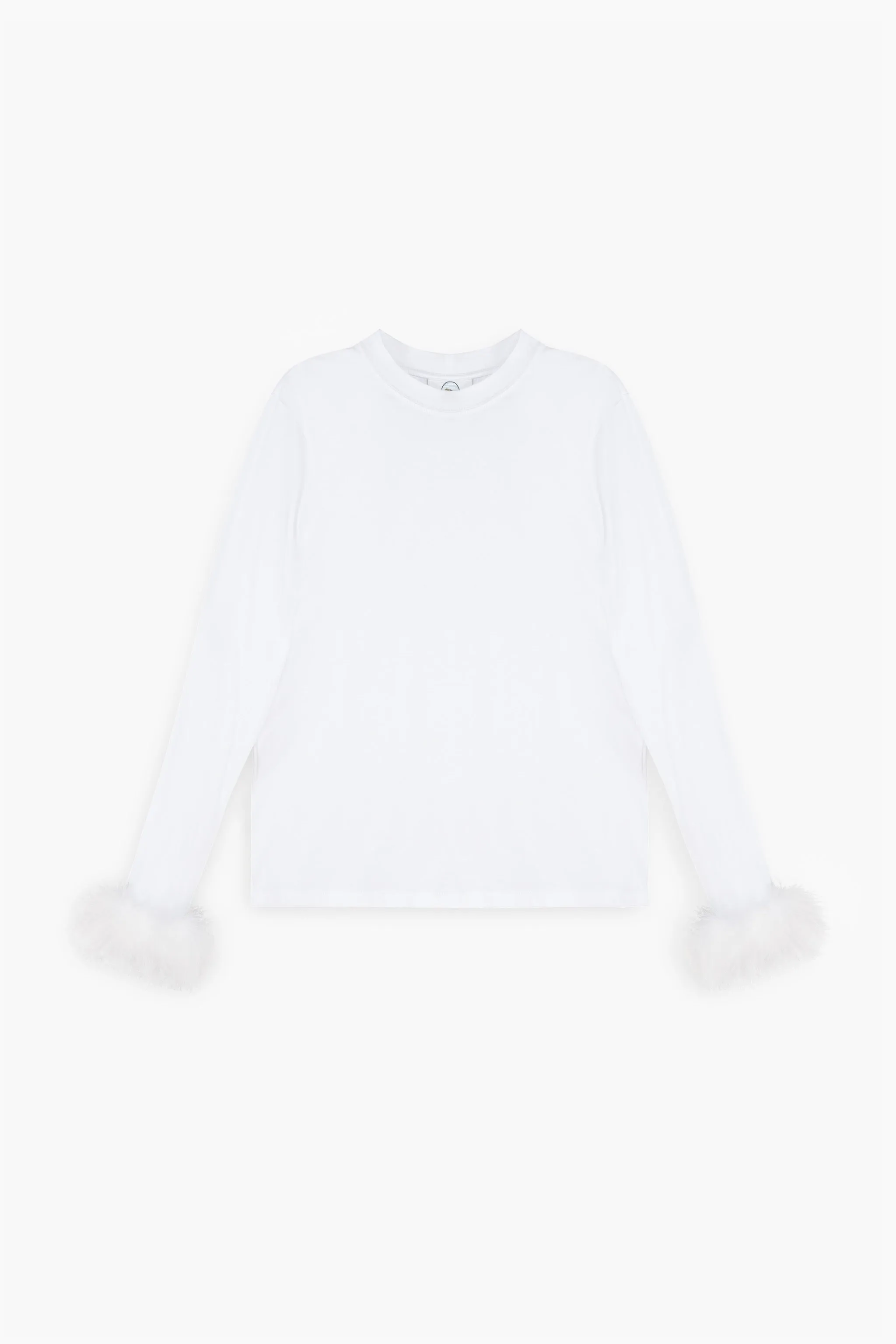 Long Sleeve Stretch Cotton Jersey T-shirt with Detachable Feathers in White