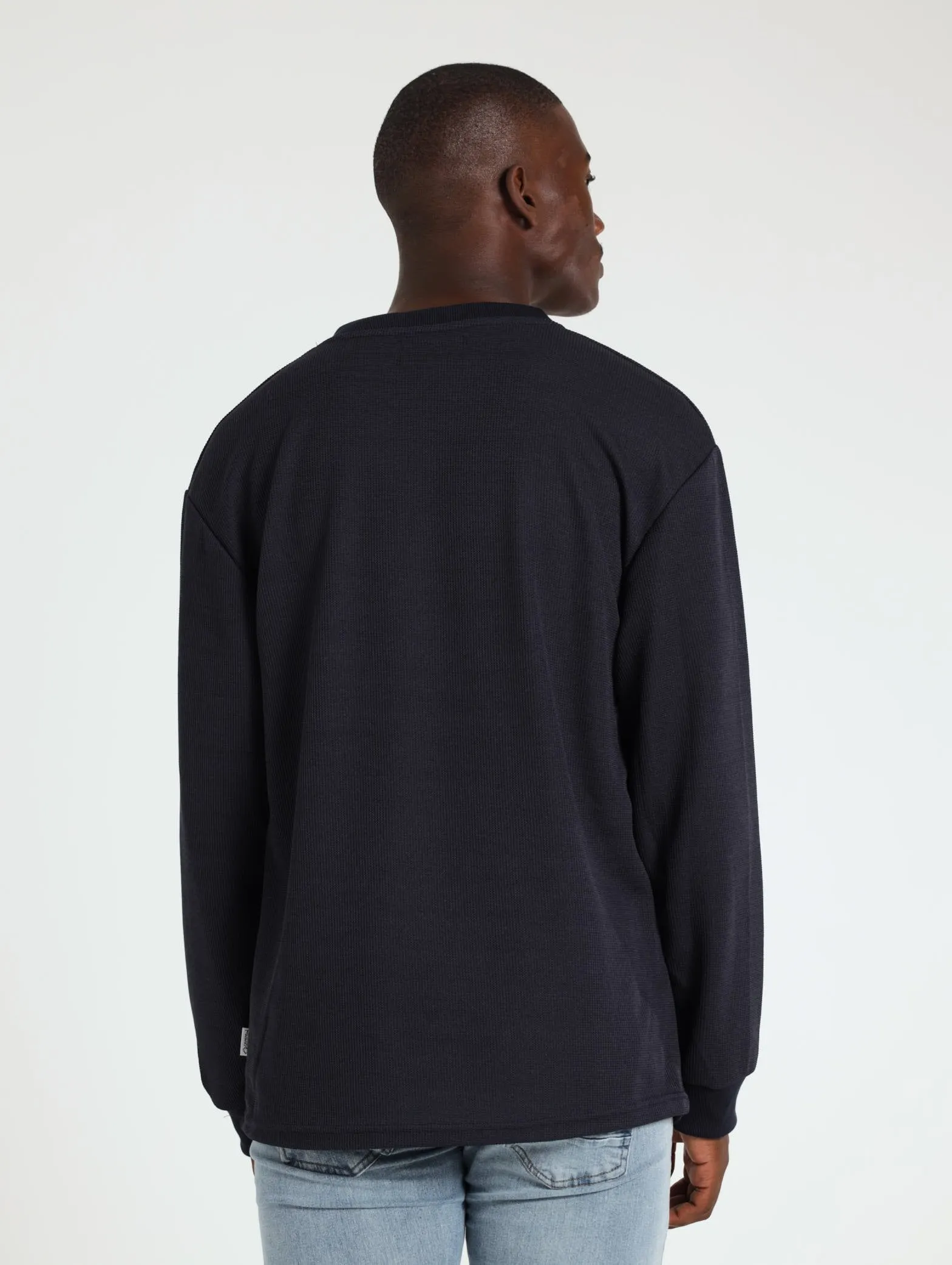Long Sleeve Textured Tee - Navy