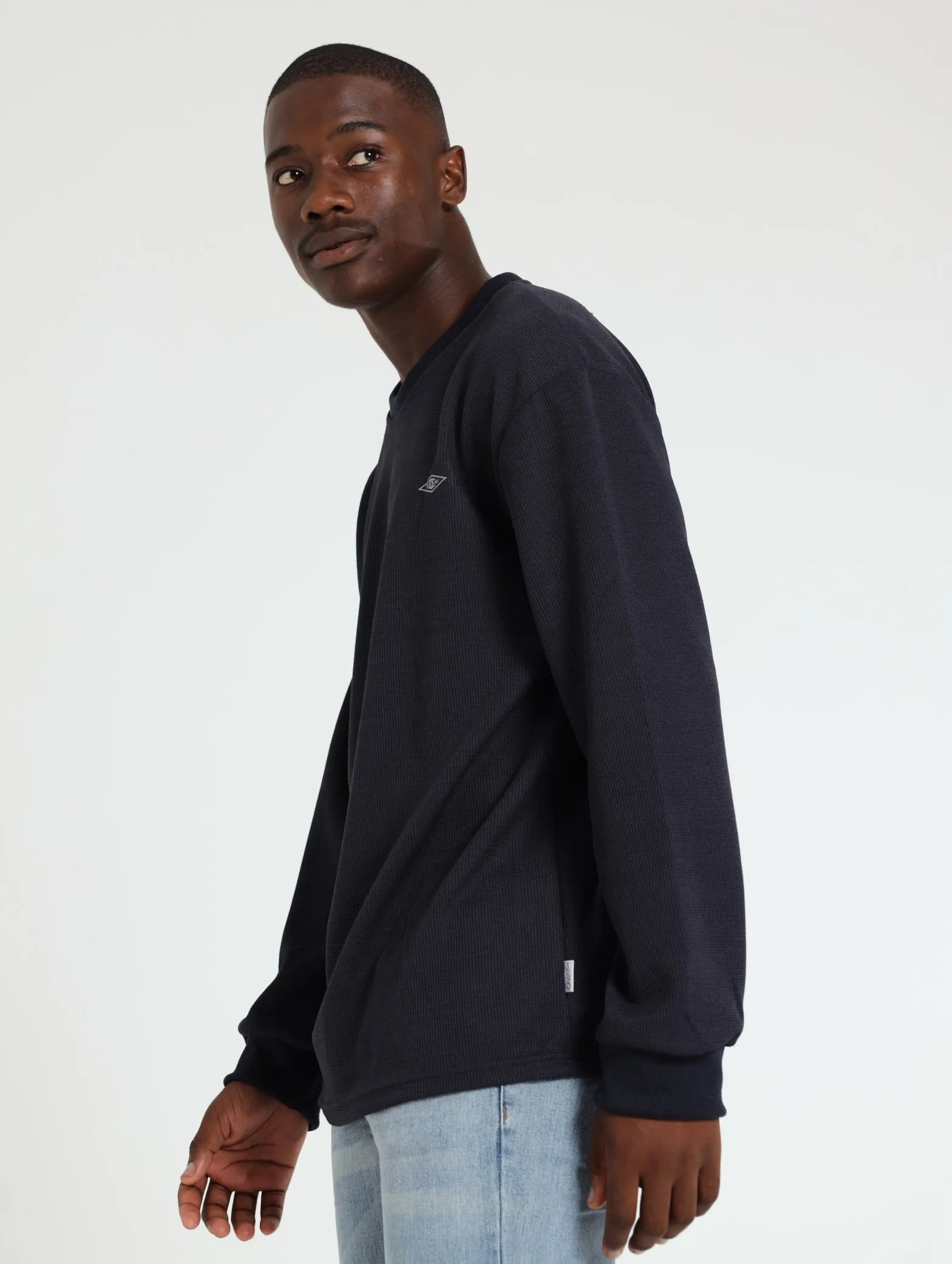 Long Sleeve Textured Tee - Navy