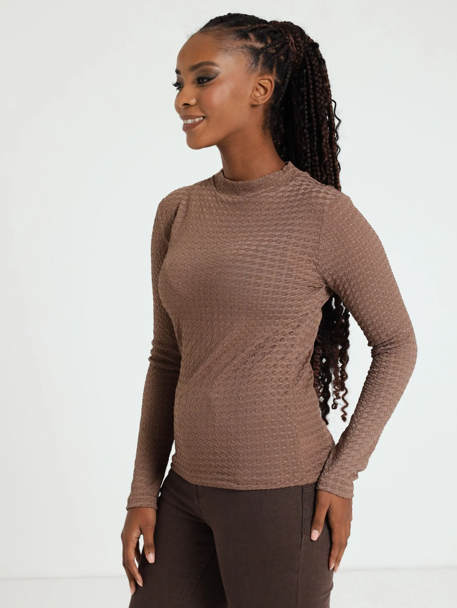 Long Sleeve Textured Top - Natural