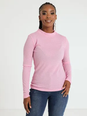 Long Sleeve Textured Top - Pink