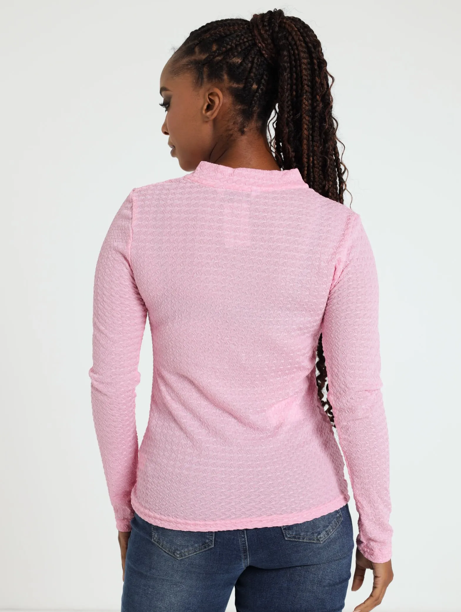Long Sleeve Textured Top - Pink