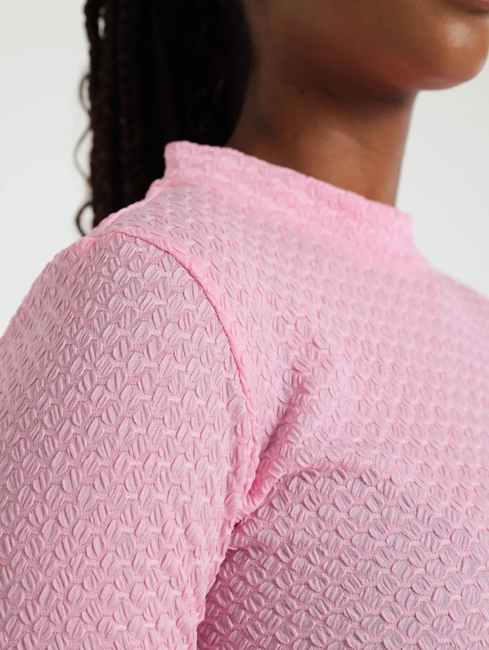 Long Sleeve Textured Top - Pink