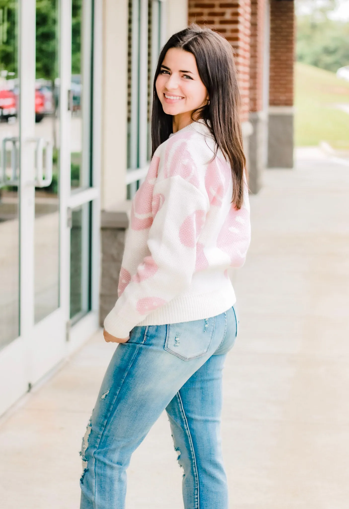 Loving to Smile Sweater in Cream/Pink