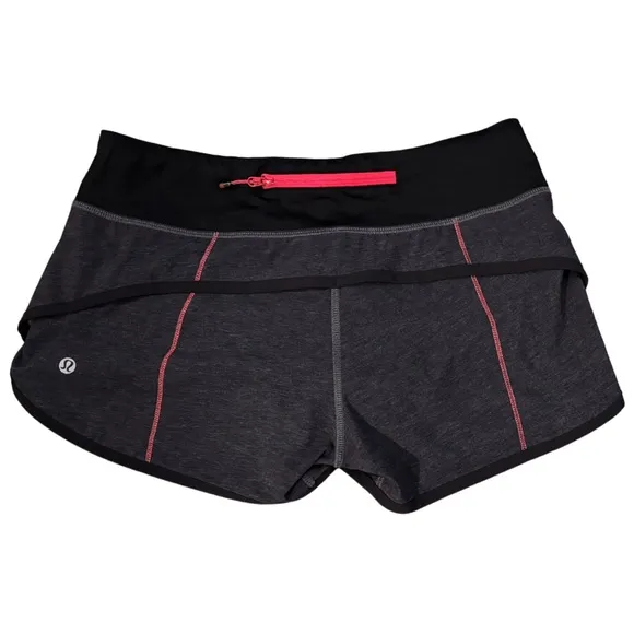 Lululemon Speed Short 4-way Stretch 2.5&quot; in Heathered Black / Black / Boom Juice