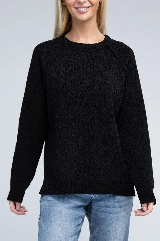 Lyric Raglan Sleeve Chenille Sweater – Cozy, Relaxed Fit, Hip Length