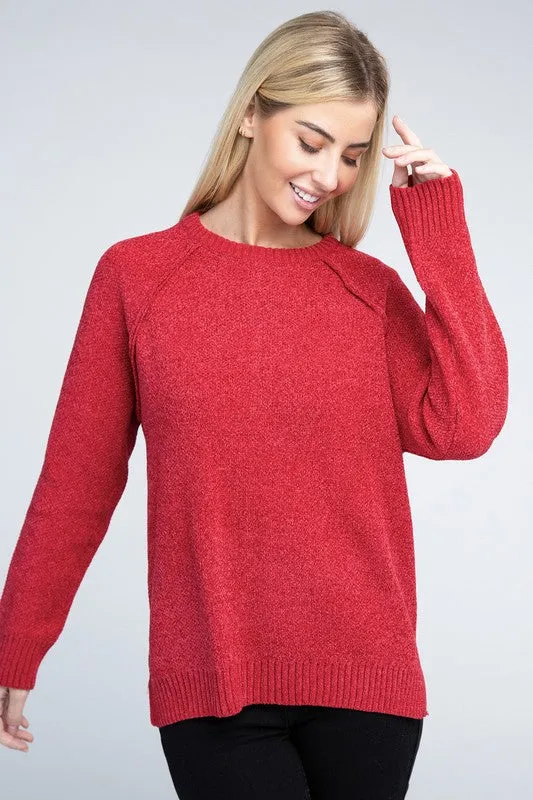 Lyric Raglan Sleeve Chenille Sweater – Cozy, Relaxed Fit, Hip Length