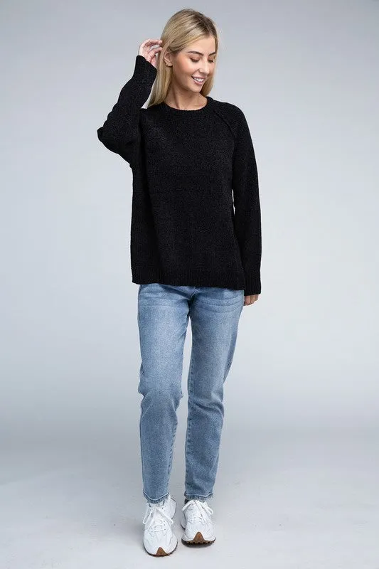 Lyric Raglan Sleeve Chenille Sweater – Cozy, Relaxed Fit, Hip Length