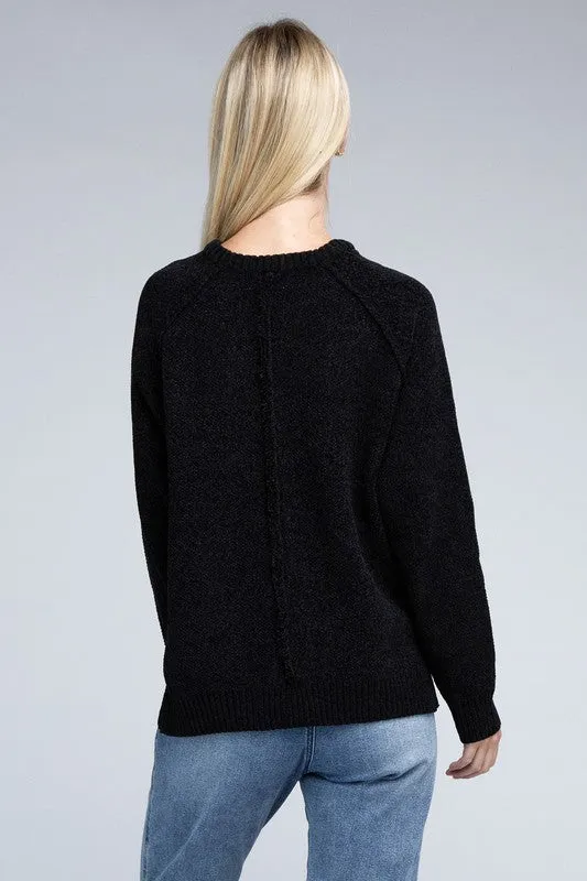 Lyric Raglan Sleeve Chenille Sweater – Cozy, Relaxed Fit, Hip Length