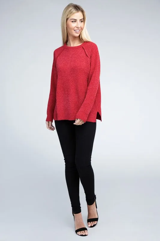 Lyric Raglan Sleeve Chenille Sweater – Cozy, Relaxed Fit, Hip Length