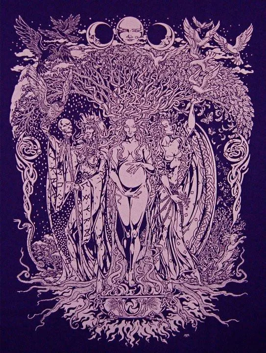 Maiden-Mother-Crone Triple Goddess Short Sleeve T-Shirt - Purple