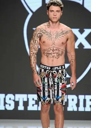 Male Swim Shorts Skulls and Flowers