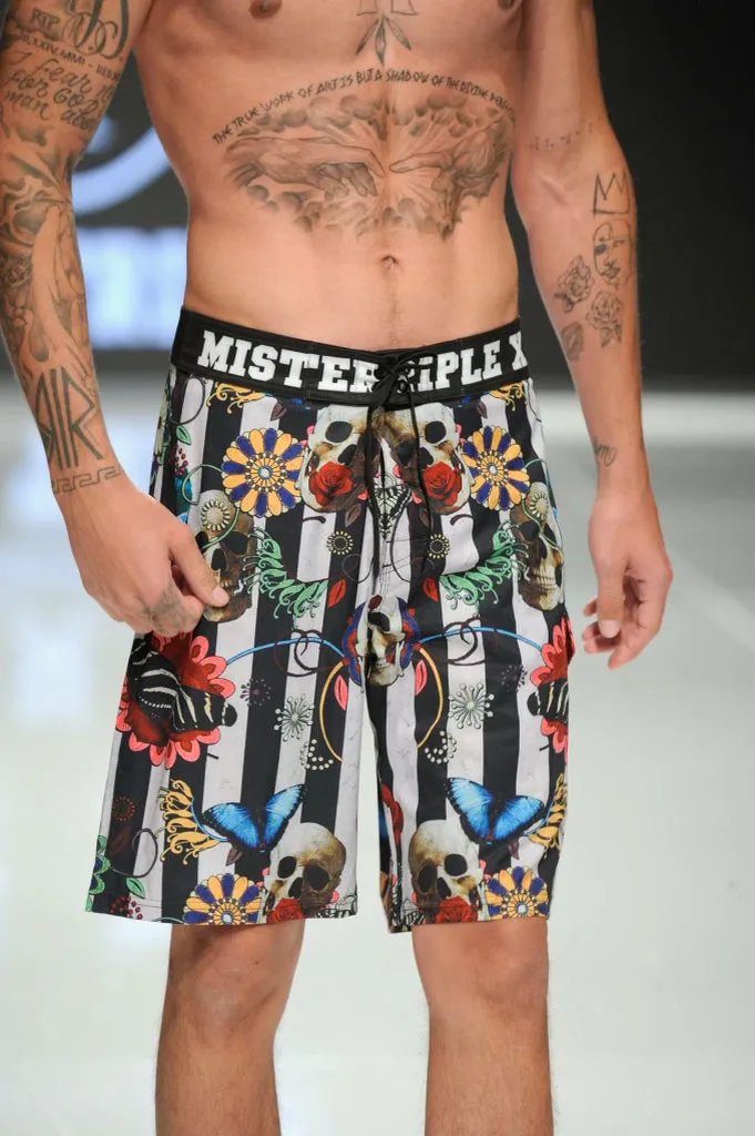 Male Swim Shorts Skulls and Flowers