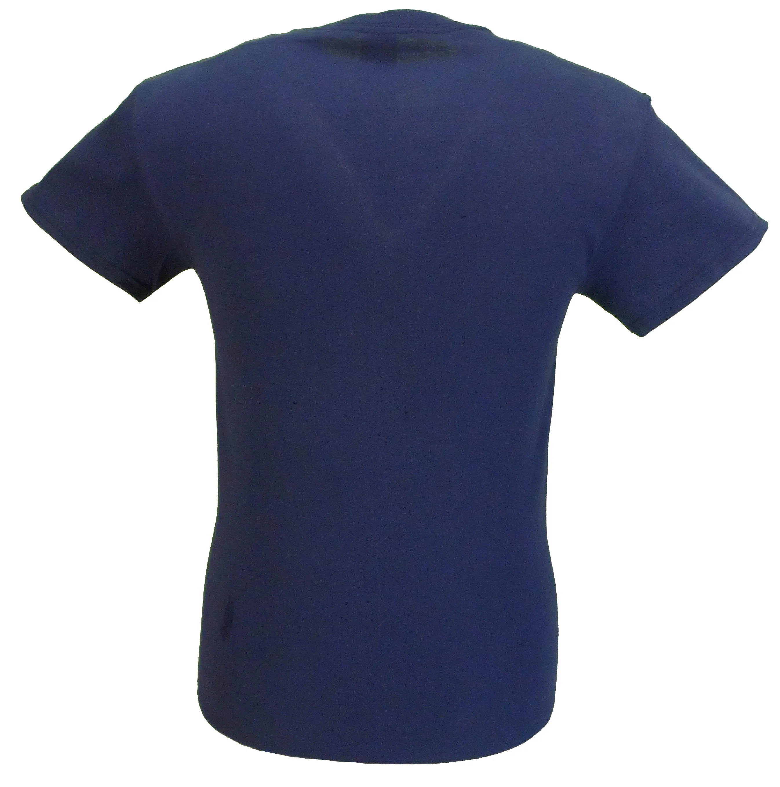 Mazeys Mens Navy Retro Mod 60s Indie Rainbow Striped Cotton T-Shirt