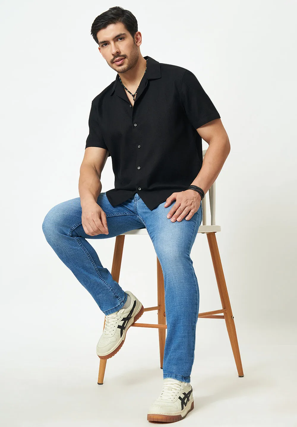 Men Black Textured Casual Shirt