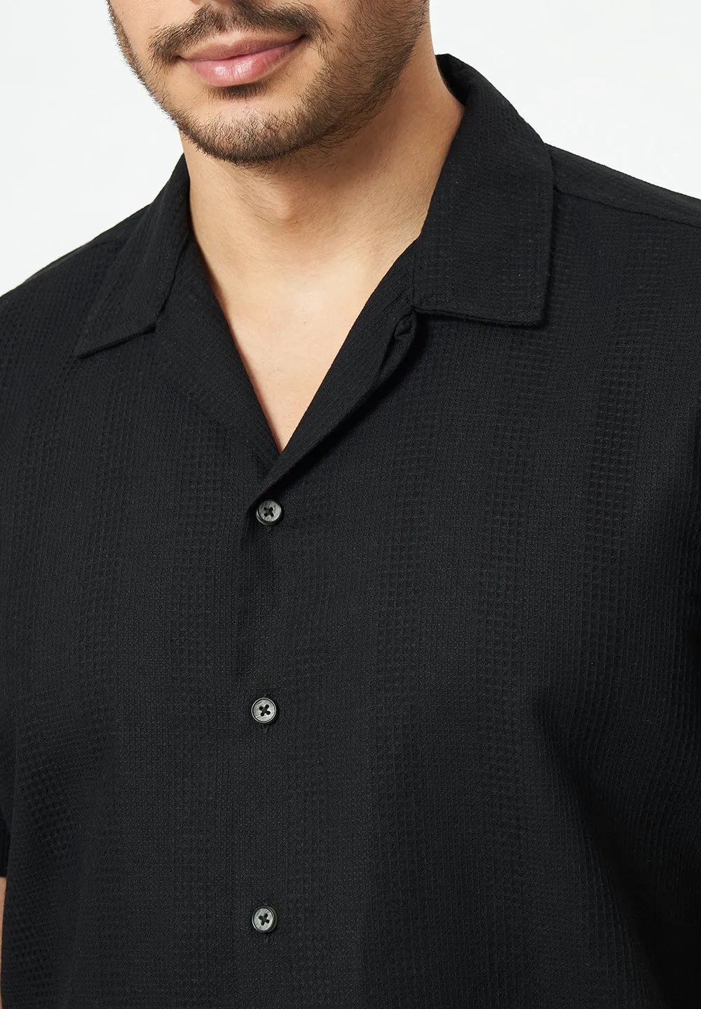 Men Black Textured Casual Shirt