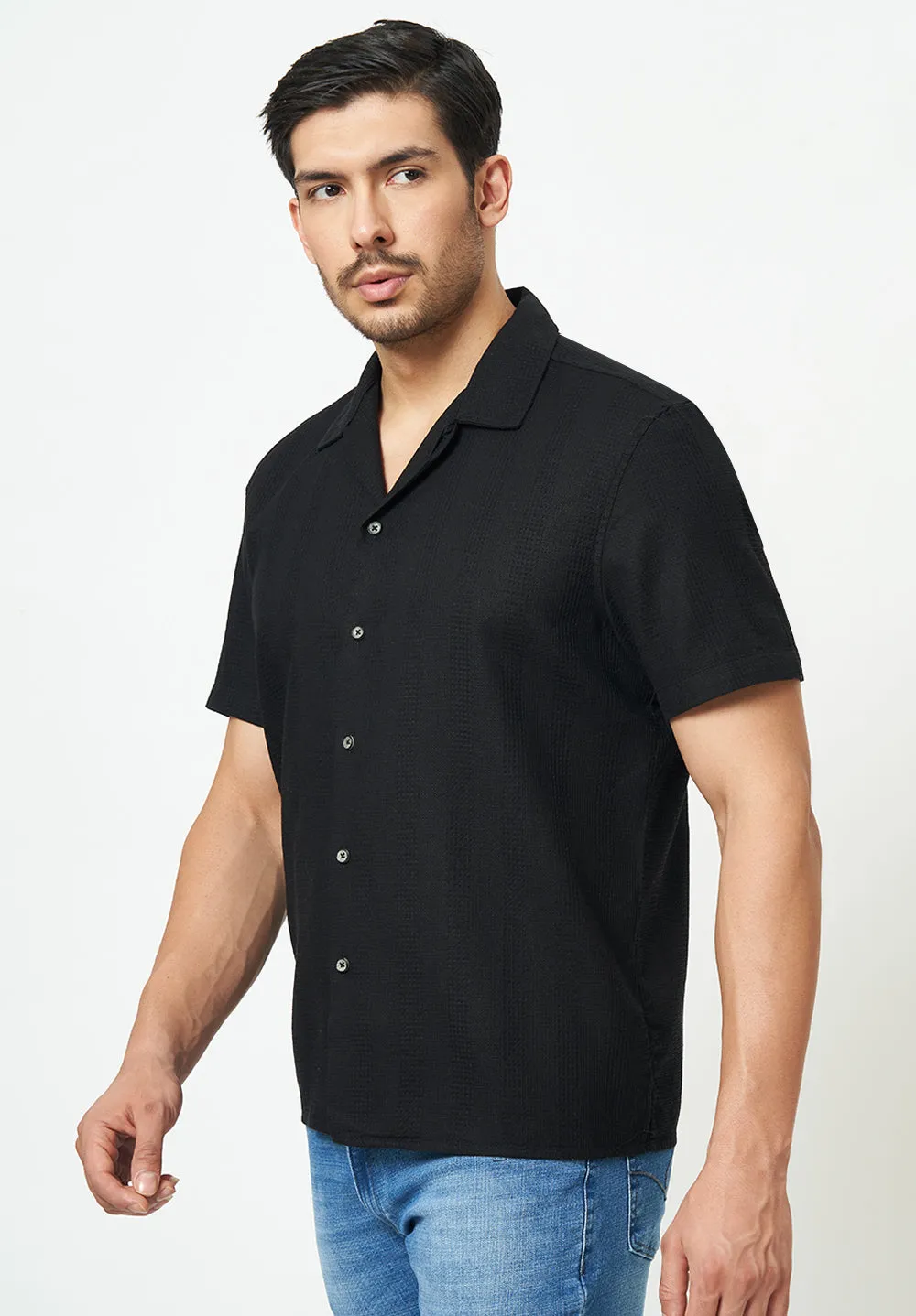 Men Black Textured Casual Shirt