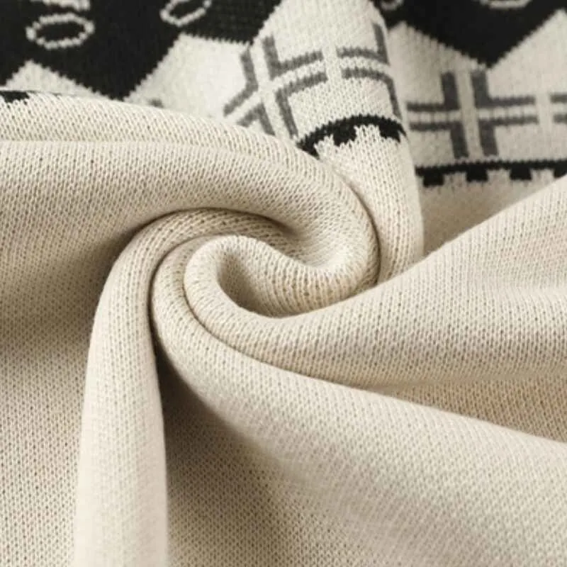 Men's Casual Hooded Knitted Slim Fit Long Sleeves Drawstrings Pullovers Geometric-pattern Sweaters G092