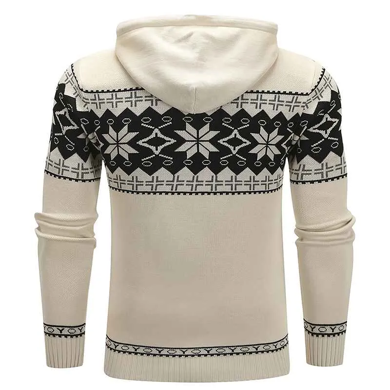 Men's Casual Hooded Knitted Slim Fit Long Sleeves Drawstrings Pullovers Geometric-pattern Sweaters G092
