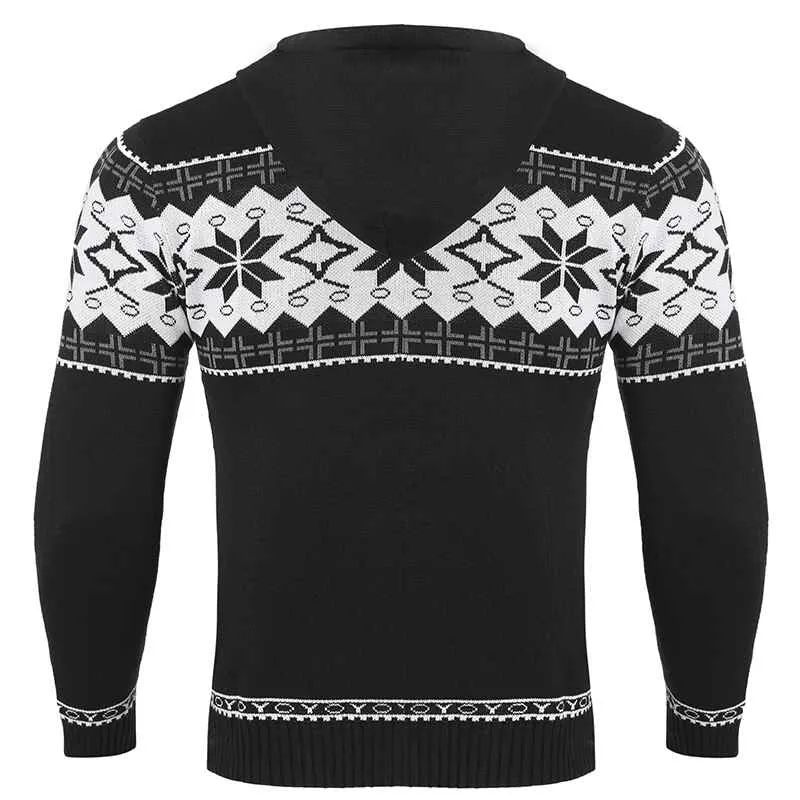 Men's Casual Hooded Knitted Slim Fit Long Sleeves Drawstrings Pullovers Geometric-pattern Sweaters G092