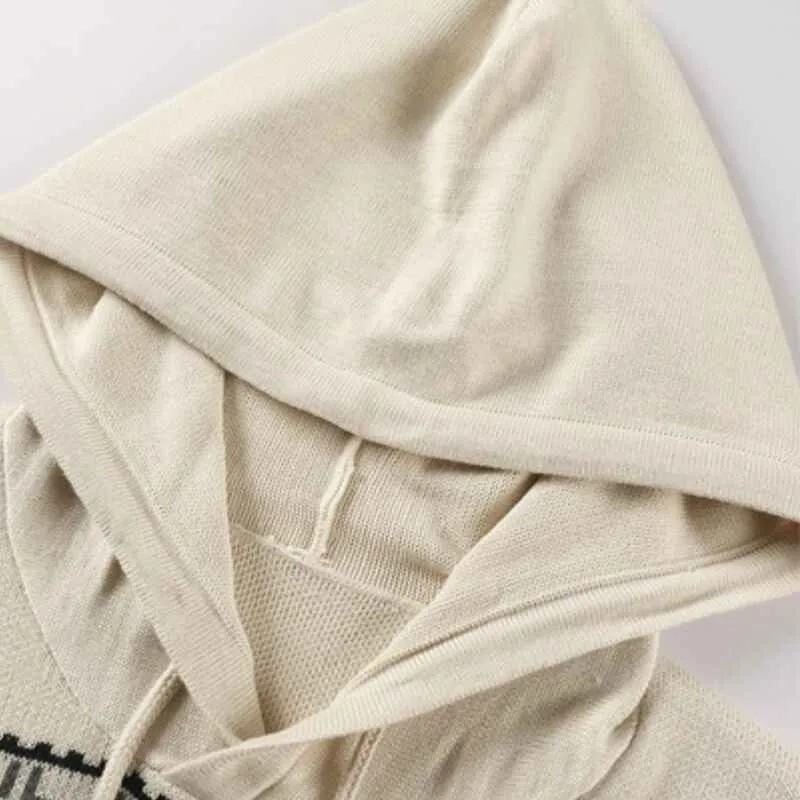 Men's Casual Hooded Knitted Slim Fit Long Sleeves Drawstrings Pullovers Geometric-pattern Sweaters G092