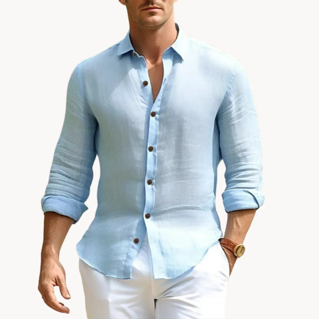 Men’s Linen Button-Up Shirt – Slim Fit – Long Sleeves – Lightweight Summer Essential