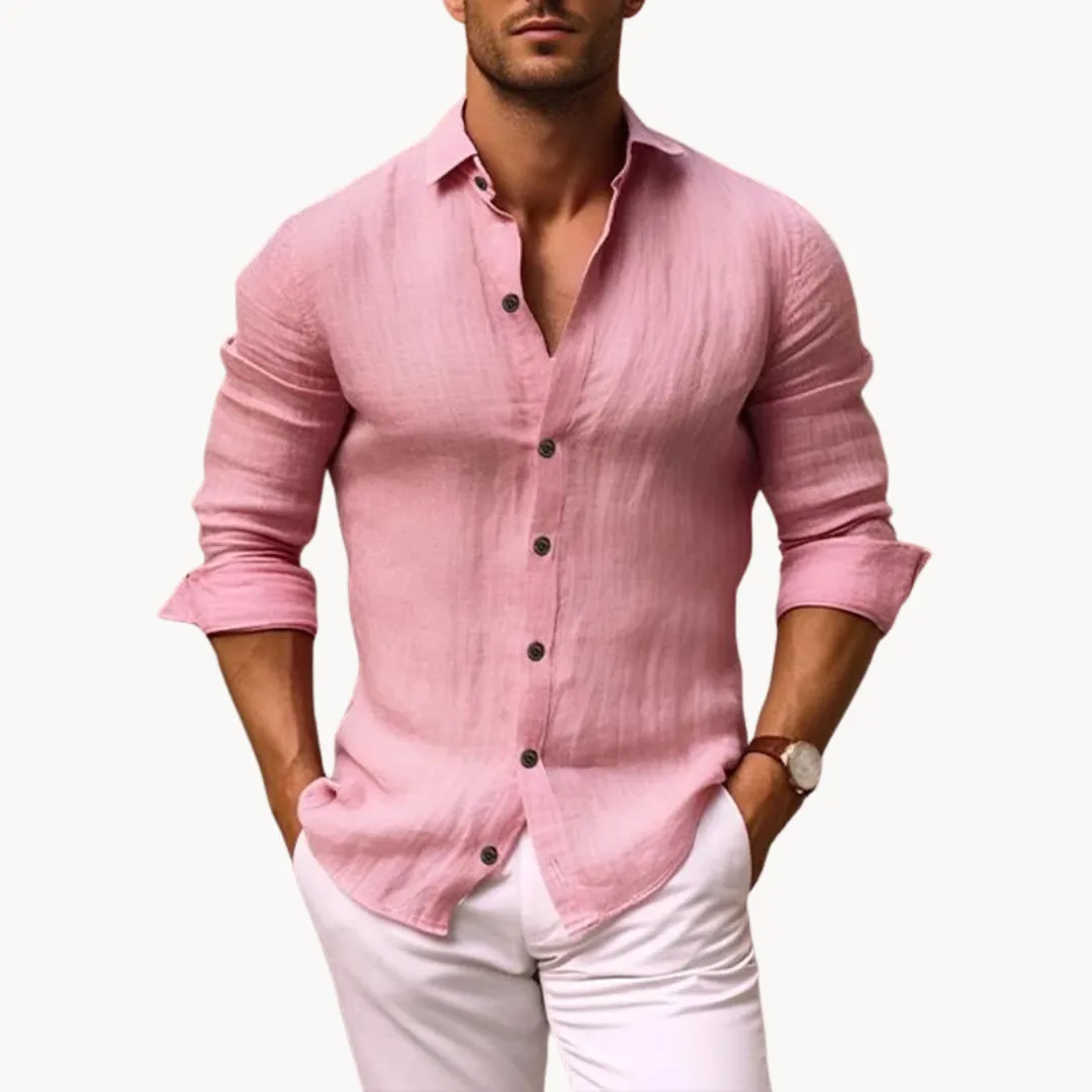Men’s Linen Button-Up Shirt – Slim Fit – Long Sleeves – Lightweight Summer Essential
