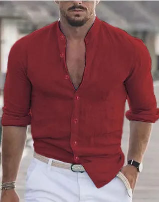 Men’s Linen Button-Up Shirt – Slim Fit – Long Sleeves – Lightweight Summer Essential