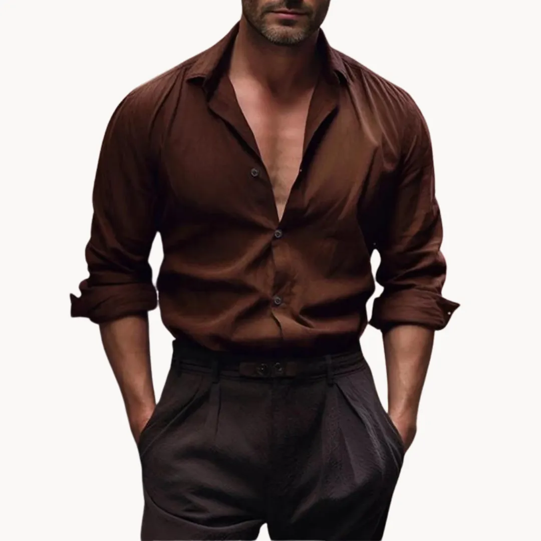 Men’s Linen Button-Up Shirt – Slim Fit – Long Sleeves – Lightweight Summer Essential