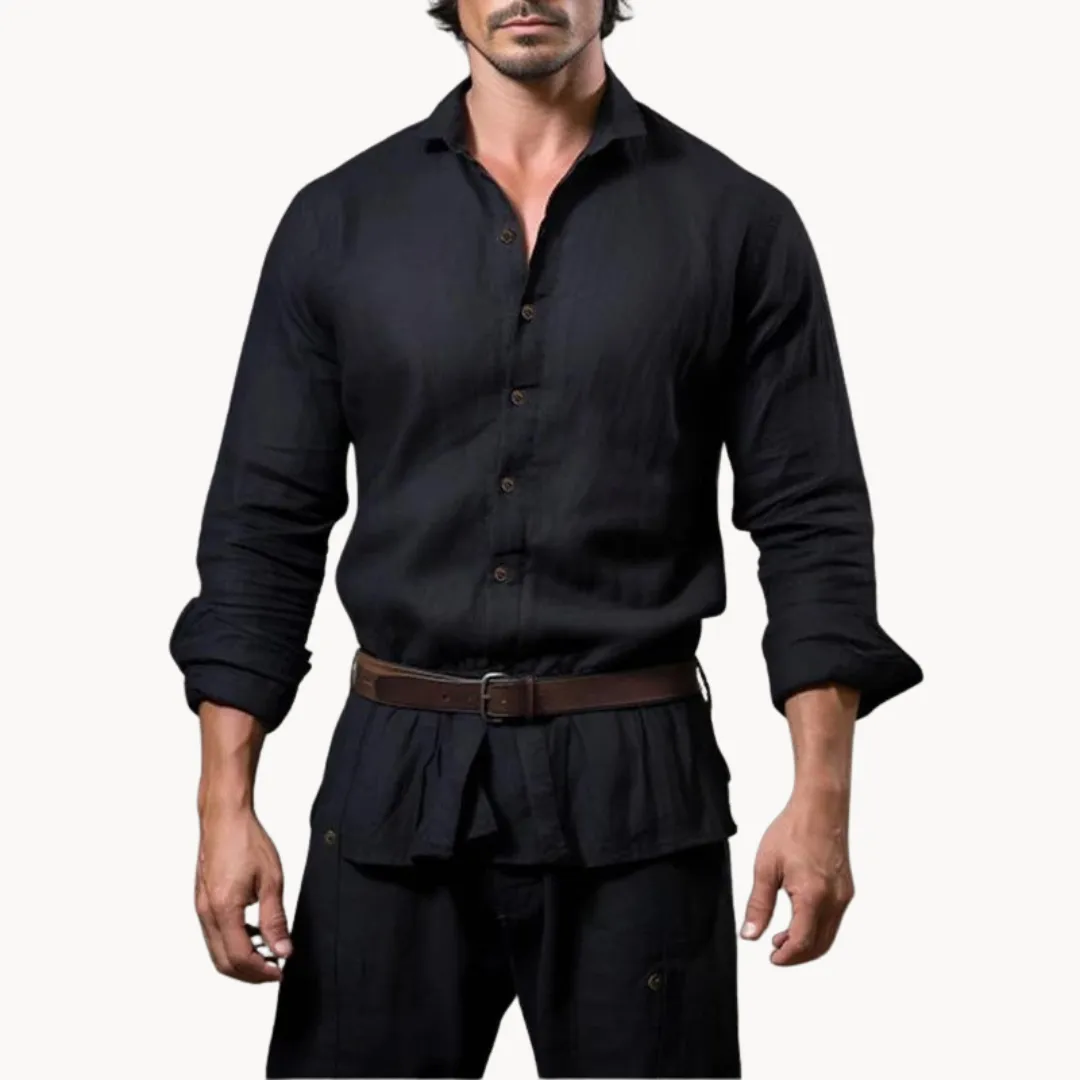 Men’s Linen Button-Up Shirt – Slim Fit – Long Sleeves – Lightweight Summer Essential